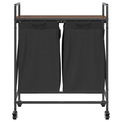 Kosz na pranie 2 przegrody z kółkami, brązowy dąb Lumarko!