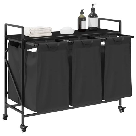 Kosz na pranie 3 przegrody z kółkami, czarny dąb Lumarko!