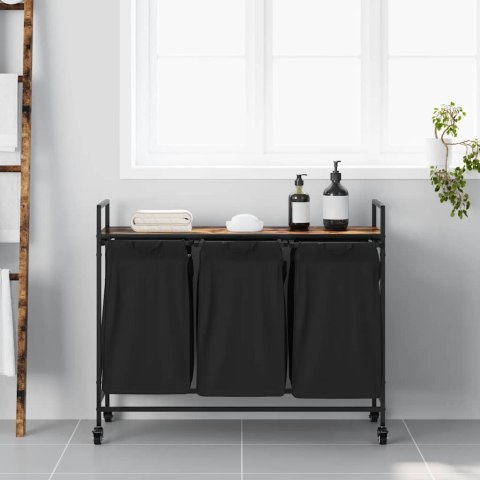 Kosz na pranie 3 przegrody z kółkami, przydymiony dąb Lumarko!