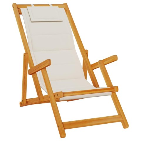 Składany fotel plażowy z podłokietnikami, akacjowe i tekstylne Lumarko!