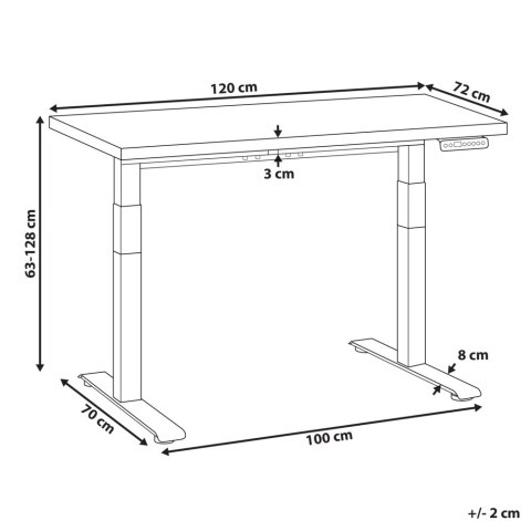 Biurko regulowane elektrycznie 120 x 72 cm czarno-białe DESTINES