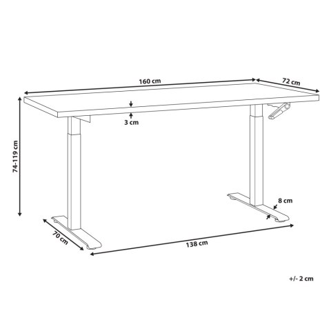 Biurko regulowane manualnie 160 x 72 cm biało-czarne DESTINES