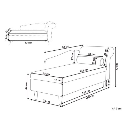 Szezlong welurowy prawostronny czarny LUIRO