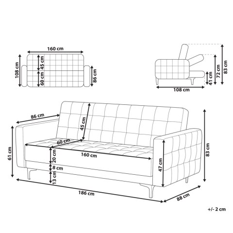 Sofa rozkładana welurowa szara ABERDEEN
