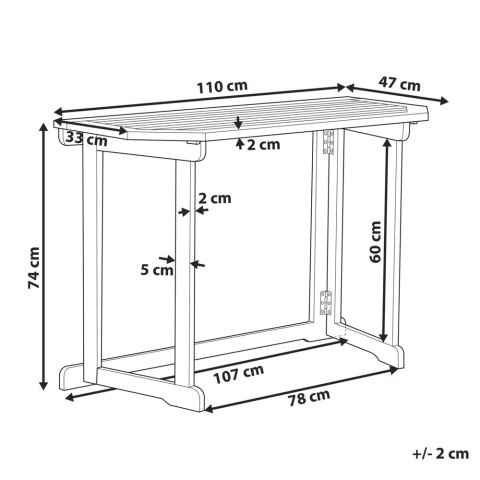 Stolik balkonowy składany akacjowy 110 x 47 cm jasne drewno TREIA
