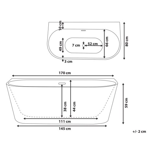 Wanna 170 x 80 cm biała HARVEY