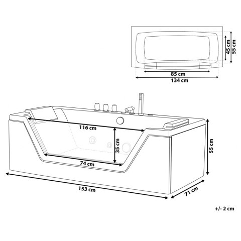 Wanna LED z hydromasażem 153 cm biała SAMANA
