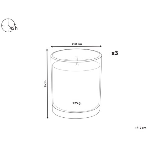 Zestaw 3 świeczek zapachowych COLORFUL BARREL Wosk sojowy Świeże nuty Nuty kwiatowe