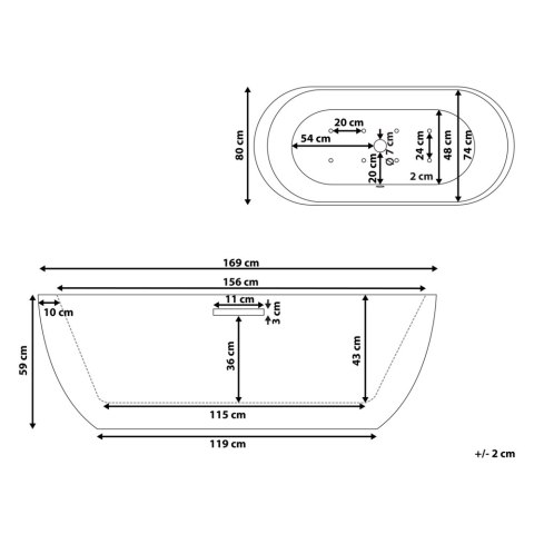 Wanna wolnostojąca LED z hydromasażem 170 x 80 cm biała NEVIS