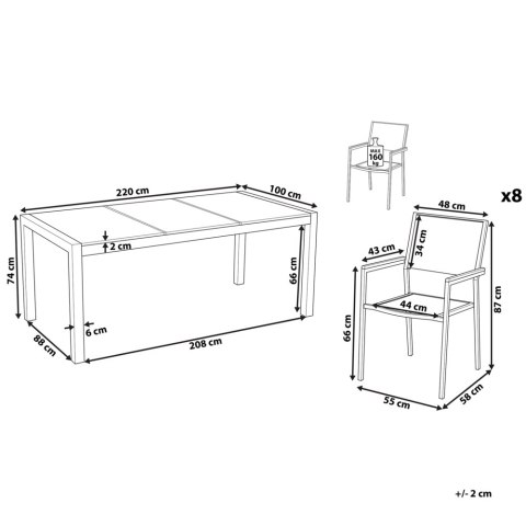 Zestaw ogrodowy dla 8 osób GROSSETO Blat dzielony Granit Polerowany Szary/ beżowy