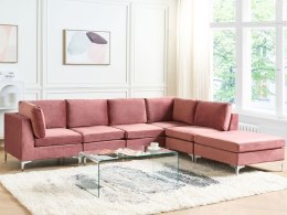 Narożnik modułowy 5-osobowy z otomaną welurowy lewostronny różowy EVJA Lumarko!