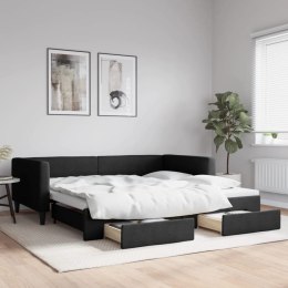 Sofa rozsuwana z szufladami, czarna, 100x200 cm, tkanina Lumarko!