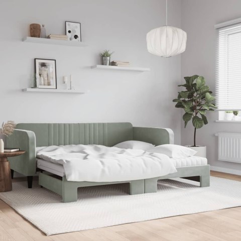 Sofa rozsuwana z materacami, jasnoszara, 90x190 cm, aksamit Lumarko!
