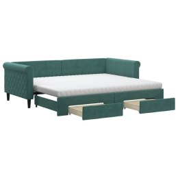 Sofa rozsuwana z szufladami, ciemnozielona, 90x200 cm, aksamit Lumarko!