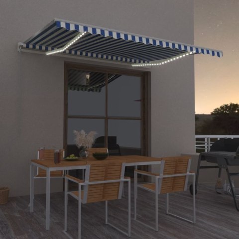 Ręcznie zwijana markiza z LED, 400 x 350 cm, niebiesko-biała Lumarko!