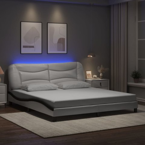 Rama łóżka z LED, biało-czarna, 180x200 cm, sztuczna skóra Lumarko!