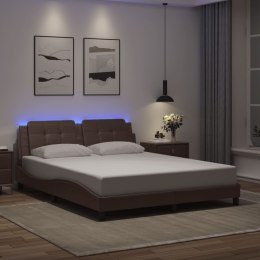 Rama łóżka z LED, brązowa, 160x200 cm, sztuczna skóra Lumarko!