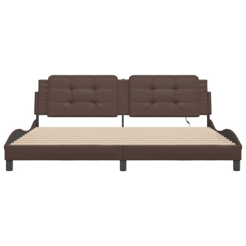 Rama łóżka z LED, brązowa, 200x200 cm, sztuczna skóra Lumarko!