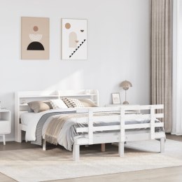 Rama łóżka z wezgłowiem, biała, 150x200 cm, lite drewno sosnowe Lumarko!