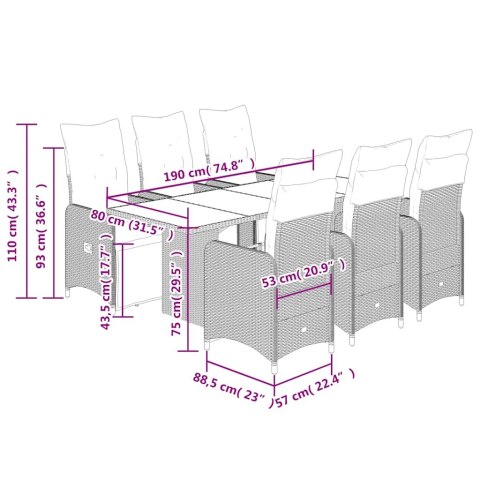 7-cz. zestaw mebli bistro z poduszkami, brązowy, polirattan Lumarko!
