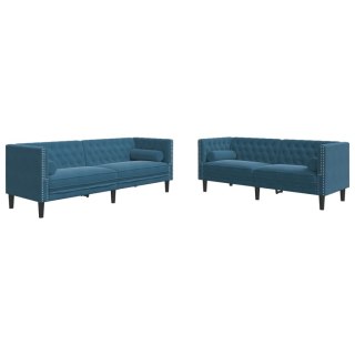 2-cz. wypoczynek Chesterfield z wałkami, niebieski, aksamit Lumarko!