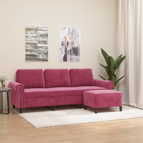 3-osobowa sofa z podnóżkiem winna czerwień 180 cm, aksamit Lumarko!
