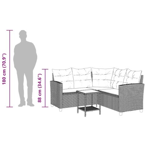Sofa ogrodowa ze stołem i poduszkami w kształcie litery L Lumarko!
