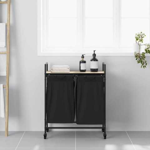 Kosz na pranie 2 przegrody z kółkami, dąb sonoma Lumarko!