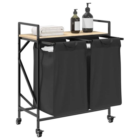 Kosz na pranie 2 przegrody z kółkami, dąb sonoma Lumarko!