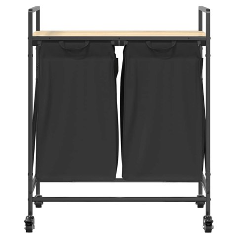 Kosz na pranie 2 przegrody z kółkami, dąb sonoma Lumarko!