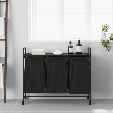 Kosz na pranie 3 przegrody z kółkami, brązowy dąb Lumarko!