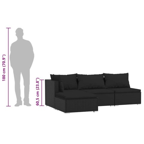  4-cz. zestaw wypoczynkowy do ogrodu, poduszki, rattan PE czarny Lumarko!