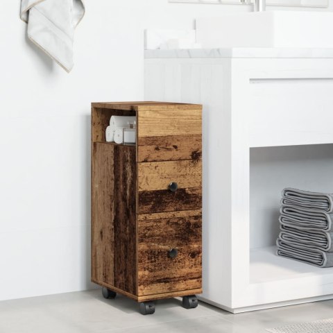 Wąska szafka łazienkowa na kółkach, stare drewno Lumarko!