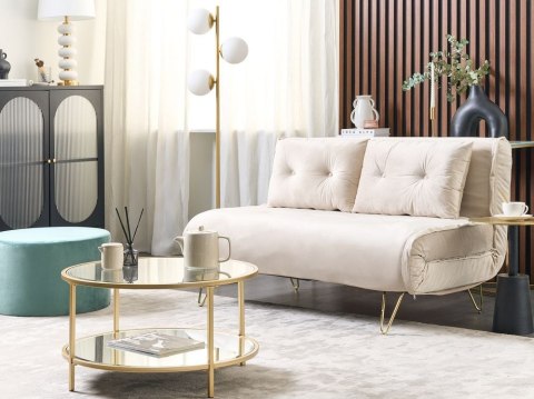 Sofa welurowa rozkładana 2-osobowa beżowa VESTFOLD