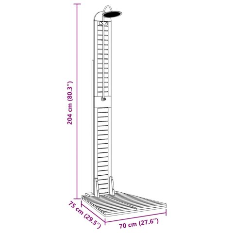 Prysznic ogrodowy z litego drewna tekowego, 70 x 75 x 204 cm Lumarko!