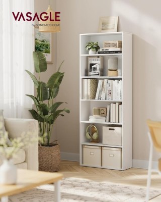 6-poziomowy regał na książki do salonu biura sypialni gabinetu styl skandynawski styl skandynawski 24 x 60 x 178, 5 cm biały Vas