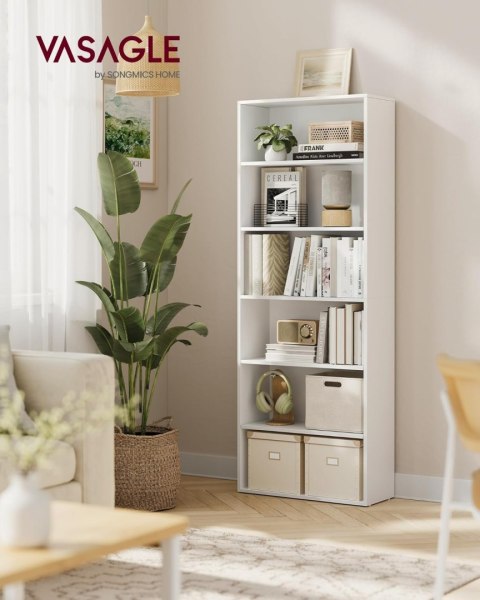 6-poziomowy regał na książki do salonu biura sypialni gabinetu styl skandynawski styl skandynawski 24 x 60 x 178, 5 cm biały Vas