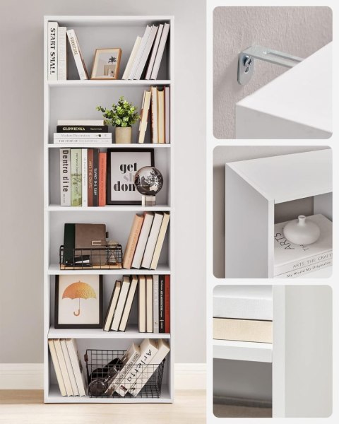 6-poziomowy regał na książki do salonu biura sypialni gabinetu styl skandynawski styl skandynawski 24 x 60 x 178, 5 cm biały Vas