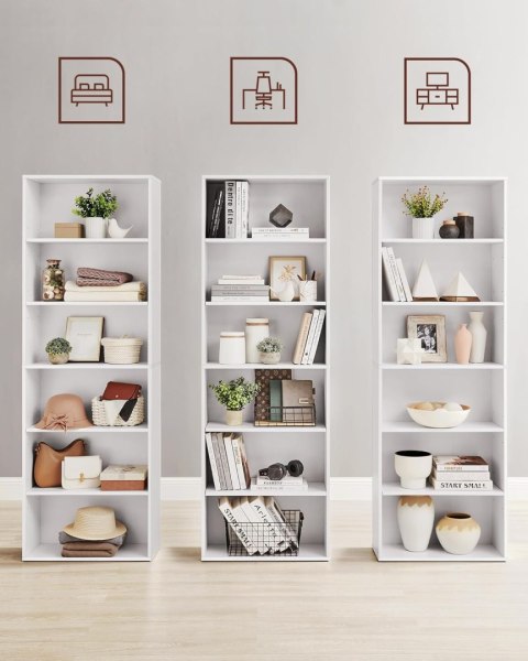 6-poziomowy regał na książki do salonu biura sypialni gabinetu styl skandynawski styl skandynawski 24 x 60 x 178, 5 cm biały Vas