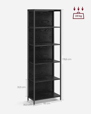 6-poziomowy regał z regulowanym oświetleniem LED, półka ze stalową ramą, 30, 3 x 60 x 178, 6 cm, do salonu, sypialni, gabinetu, 