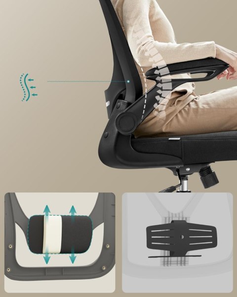 Ergonomiczne krzesło biurowe Krzesło obrotowe z siateczkowym podparciem lędźwiowym Funkcja bujania 53 cm Siedzisko Składane podł