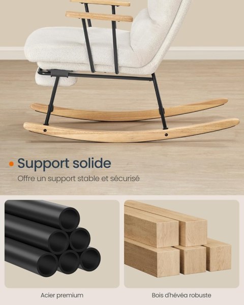 Fotel bujany HOME, nogi z drewna kauczukowego, pluszowa tkanina, fotel bujany, regulowane oparcie w 4 pozycjach, obciążenie do