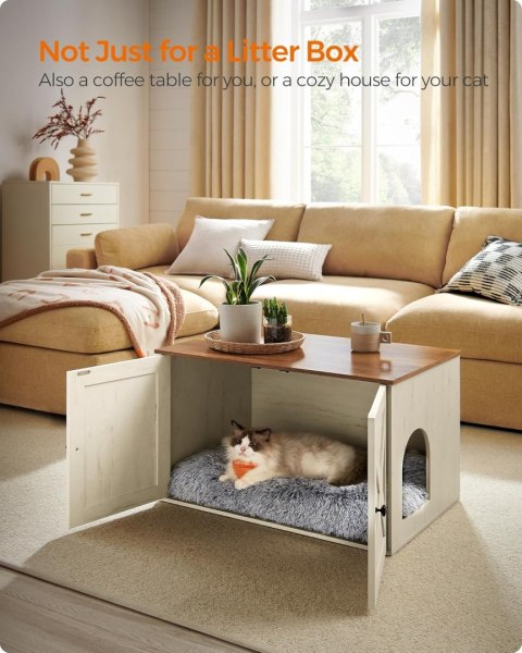 Obudowa na kuwetę dla kota, ukryty mebel na kuwetę z wyjmowaną przegrodą, wewnętrzny domek dla kota, stolik końcowy, 31, 5 x 20,