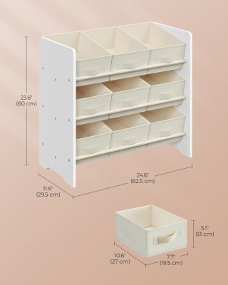 Organizer na zabawki, półka na zabawki dla dzieci z 9 pudełkami z włókniny, do pokoju dziecięcego i bawialni, pojemny, 29, 5 x 6