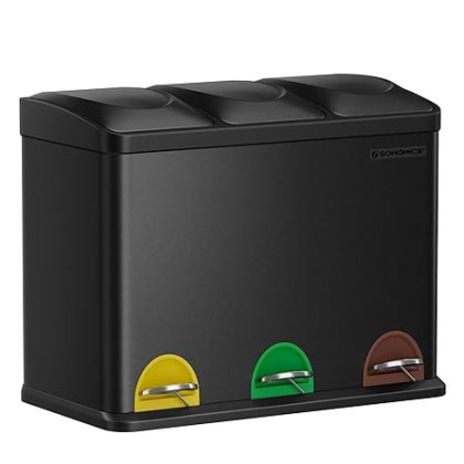 Potrójny kosz kuchenny, kosz na śmieci, metalowy kosz na śmieci, 45 l, system segregacji odpadów, 3 x 15 l, z pokrywą, stalowy,