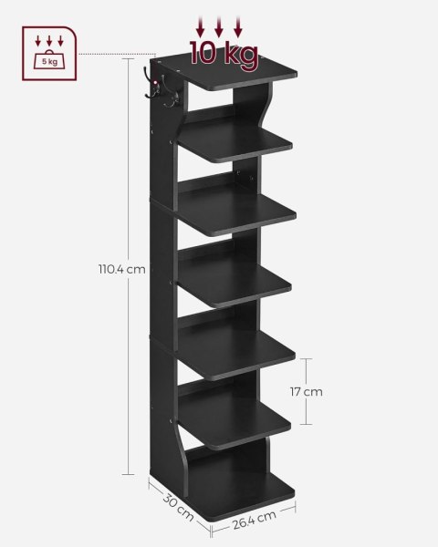 Slim Shoe Rack, wąski organizer do przechowywania butów, 6-poziomowy stojak na buty, do małych przestrzeni, przedpokoju, szatni,