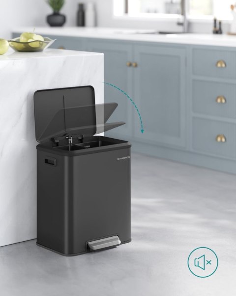 Sortownik na śmieci 2 x 15 l z pokrywą, kosz na śmieci do kuchni i salonu, pedał, stal nierdzewna, hermetyczny, plastikowe butel