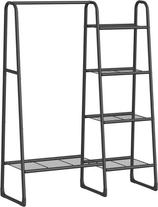 Wieszak na ubrania, wolnostojący, 5 półek, metalowa rama, 40 x 101, 7 x 153, 3 cm, do sypialni, salonu, przedpokoju, czarny mato