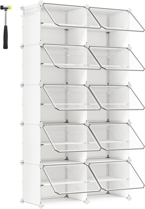 Zamykany stojak na buty, plastikowa szafka do przechowywania butów, 10-gniazdowy modułowy organizer do przechowywania, 30 x 40 x