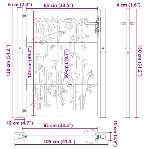 Furtka ogrodowa, 105x130 cm, stal kortenowska, motyw bambusa Lumarko!